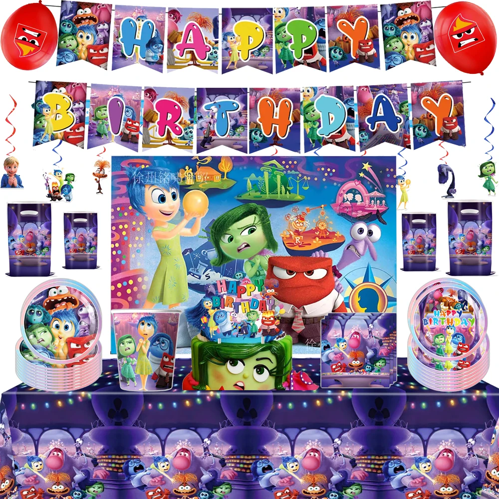 

Disney Inside Out Birthday Party Decorations Balloons Cake Topper Cups Plates Sticker Banner Backdrop Pendant Kid Party Supplies