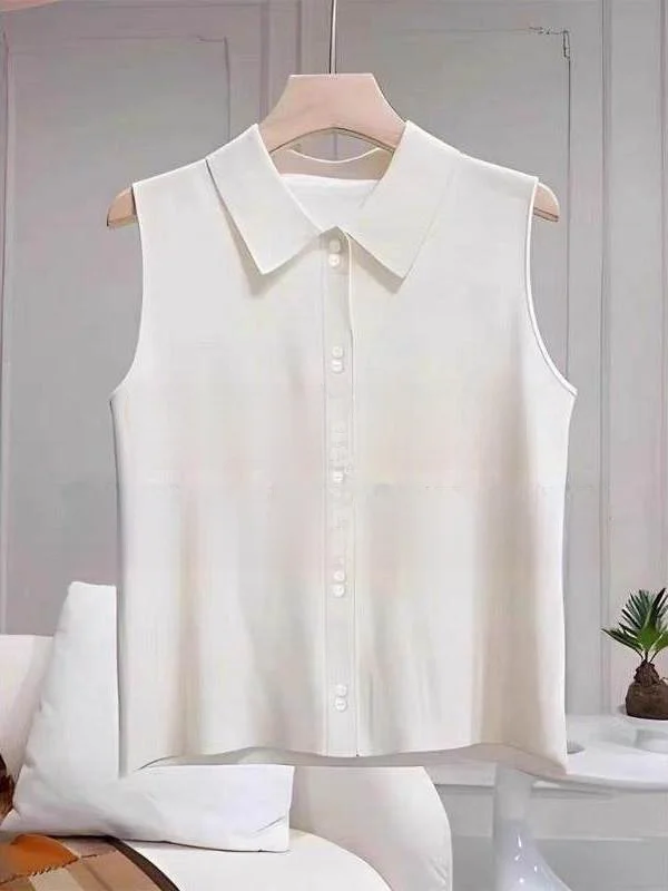 

plus Size Knitted Vest Women's Collar Svel Inner Wear Layering Tank Top Commute Sle Regular Length Single Button