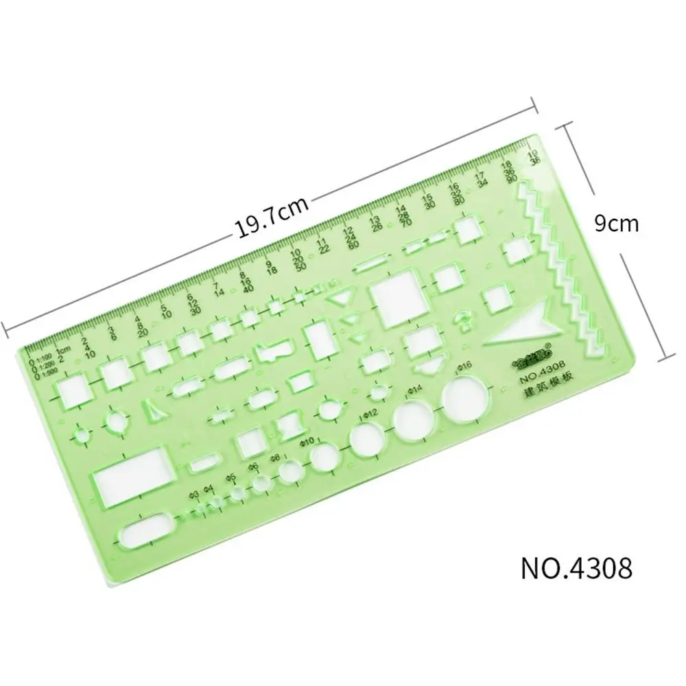 Office Supplies Stationery Green Measuring Tool Circles Multi Shaped Drawing Ruler Template Ruler Geometric Ruler Curve Ruler