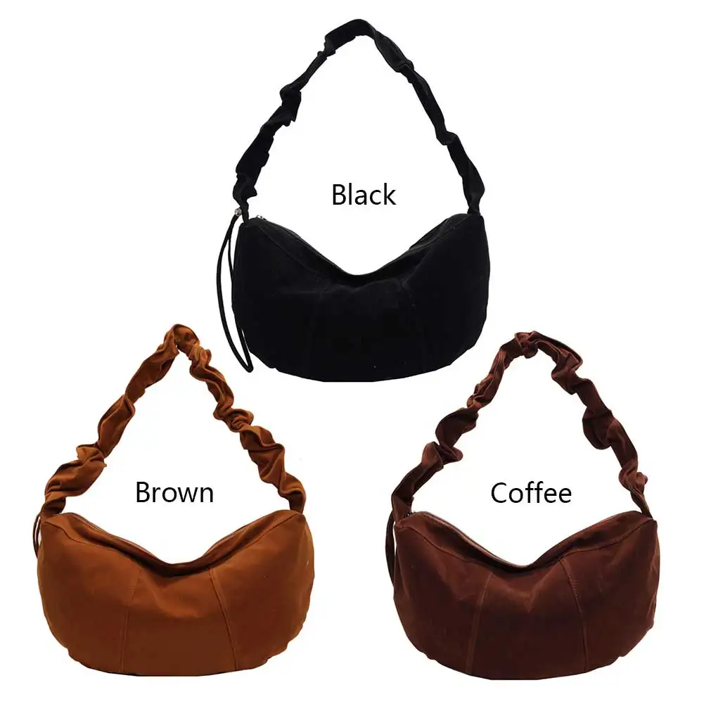 

Women Suede Shoulder Bag Ruched Crescent Bag with Adjustable Strap Crossbody Purse Multi-pocket Mini Clutch for Work Travel