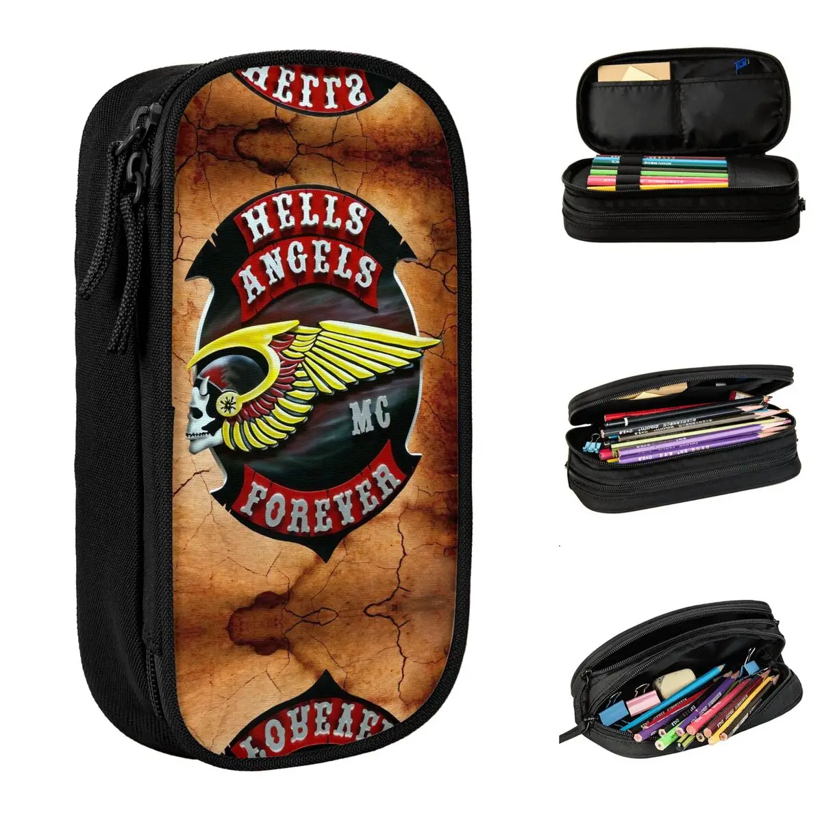 Hells Angels Motorcycle Club Pencil Cases Pencilcases Pen Holder for Student Large Storage Bag Students School Zipper Stationery