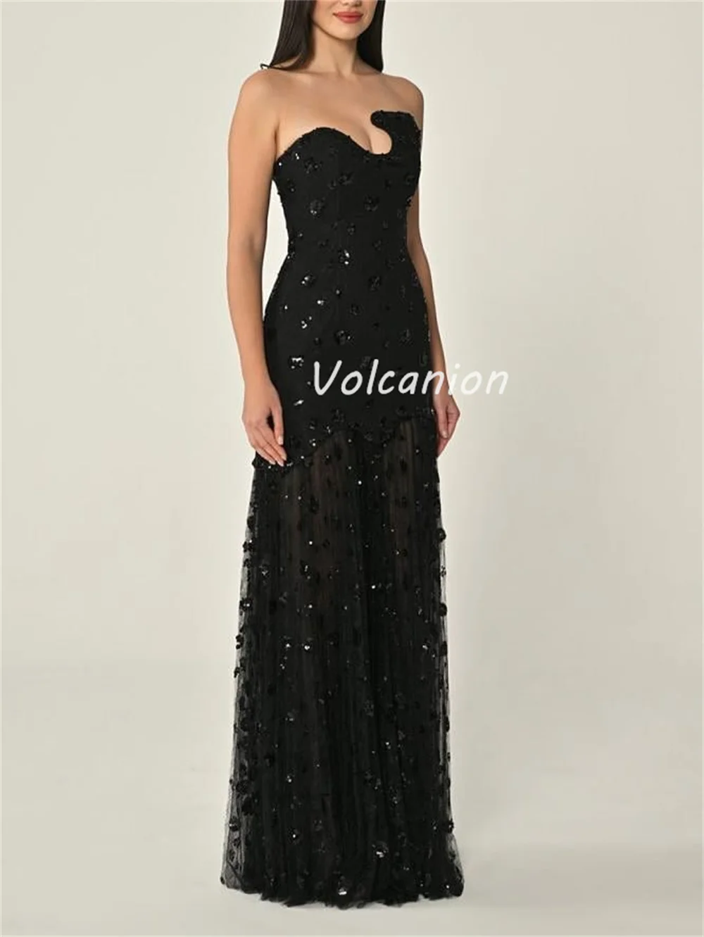 Robes longues droites sans bretelles, Jersey complexe personnalisé, strass, fleurs faites à la main, perles, robes d'occasion sur mesure