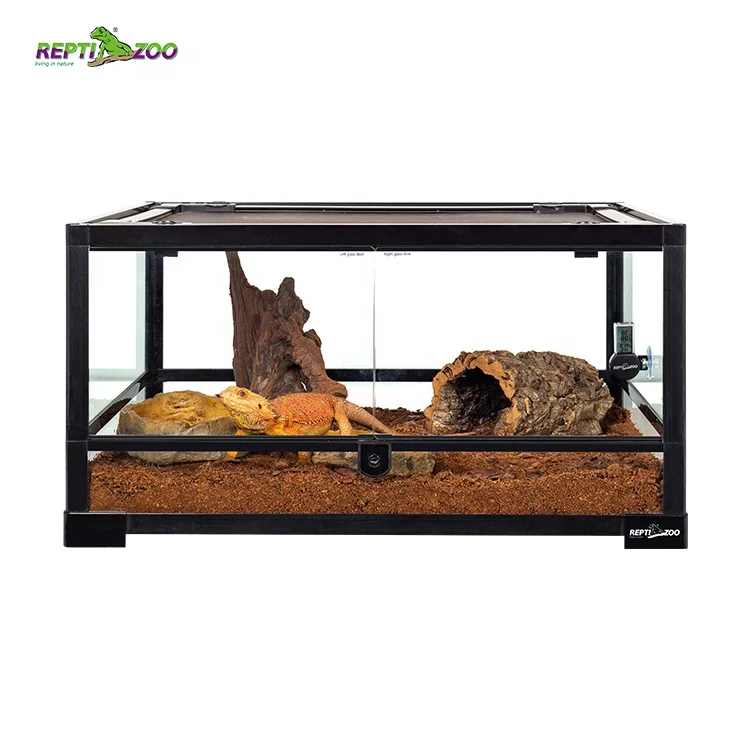 2025 REPTIZOO 24 Gal 90 L Custom Terrarium Lizard Tank Reptile Cage Reptile Terrarium with Full Glass Sides Black