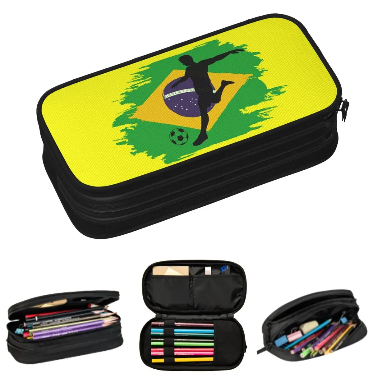 Abstract Brazil Brazilian Flag Art Design Pencil Cases for Student School Pen Box Pencil Bag Large Capacity Pencil Pouch