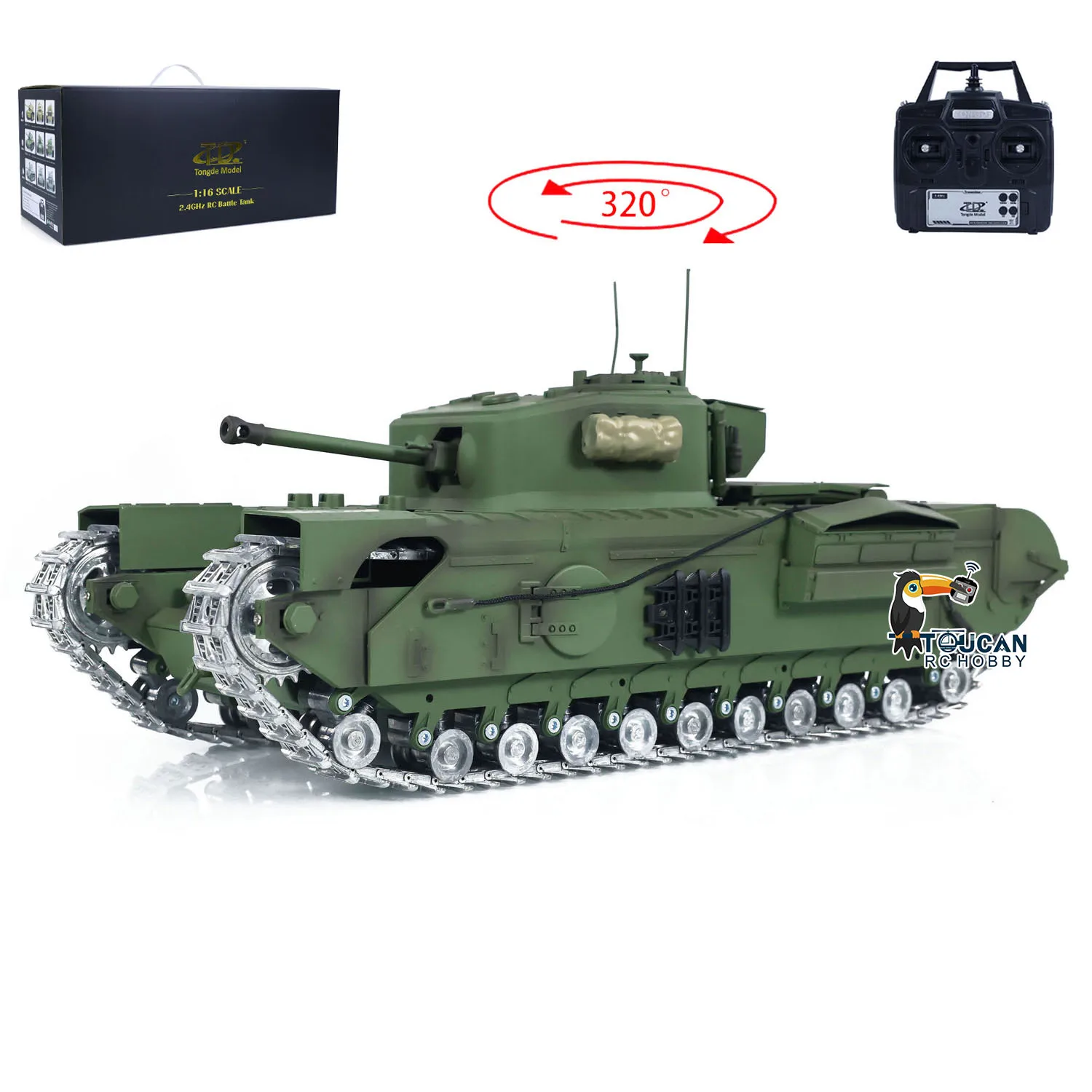 TD 1/16 RC Military Tank Churchill Mk.VII Metal Tracks Infrared Battle RTR Model High Traction Ready-to-Run for RC Lovers