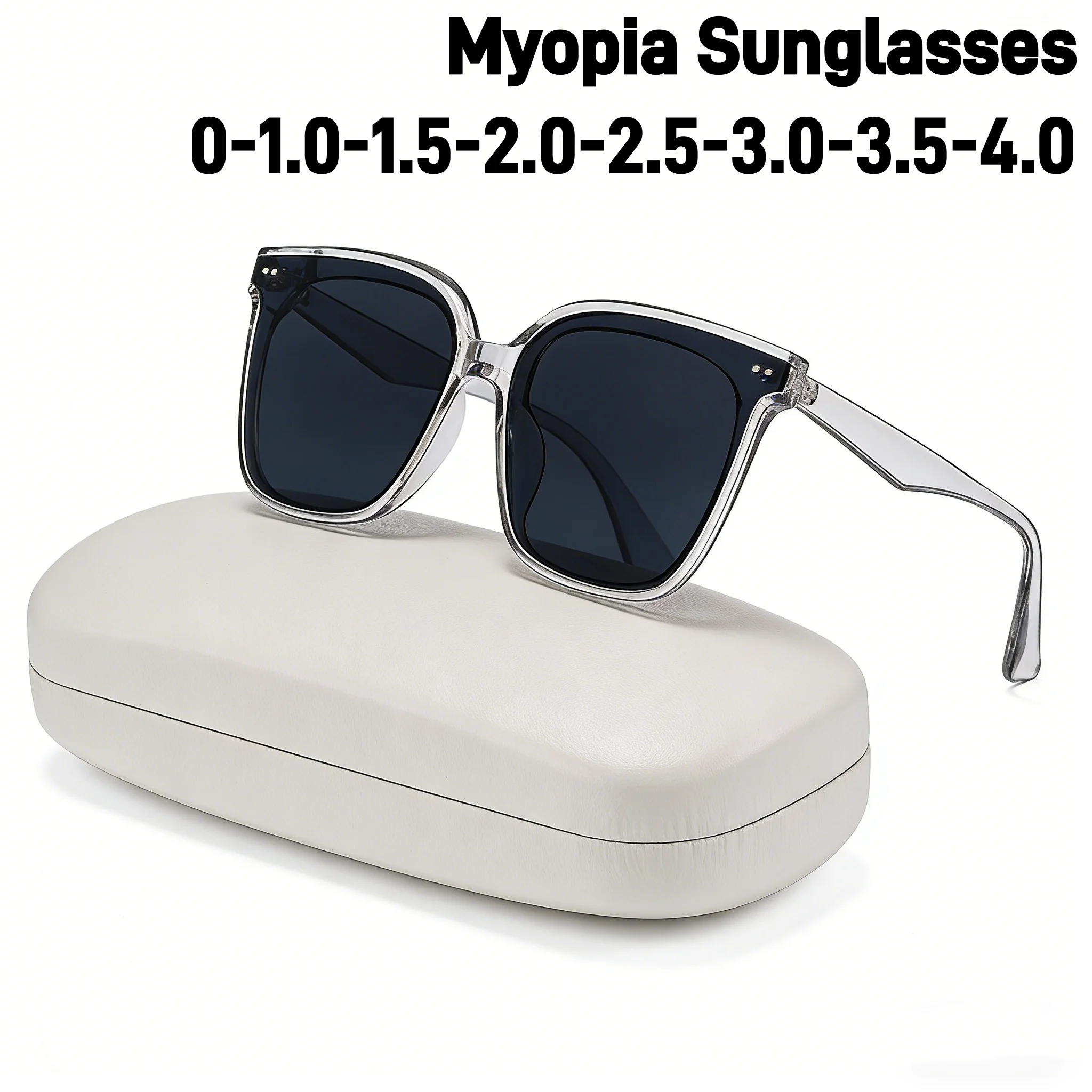 

Fashion Oversize Frame Myopia Sunglasses Women Men Travel and Driving Near Sight Eyeglasses Advanced UV Protection Eyewear -4.0