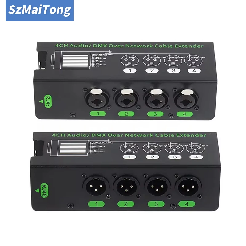 

1Pair 4-Channel 6.5 + 3-Pin XLR Audio/DMX Over Network Cable Extender DMX512 Network Signal Extender 1 Male+1 Female