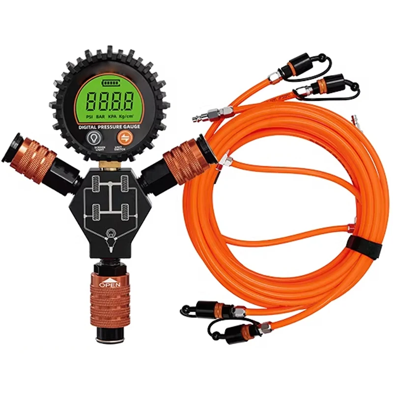 4-Wheel Inflation/Deflation Hose Quick-Flow High-Volume Inflation Kit Digital Pressure Gauge Simultaneous Inflation/Deflation