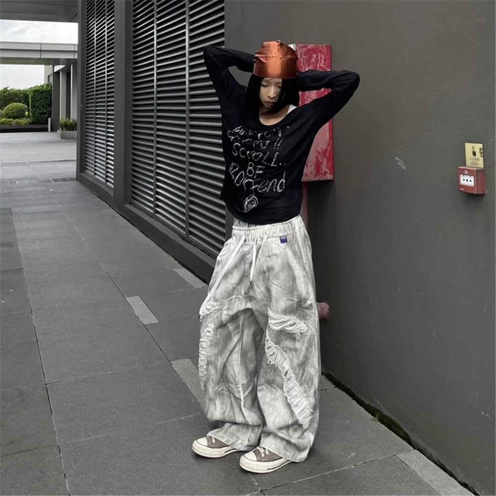 Jeans lavati vintage Pantaloni da lavoro larghi effetto consumato High Street Pantaloni in denim a gamba larga per uomo Donna Pantaloni cargo streetwear