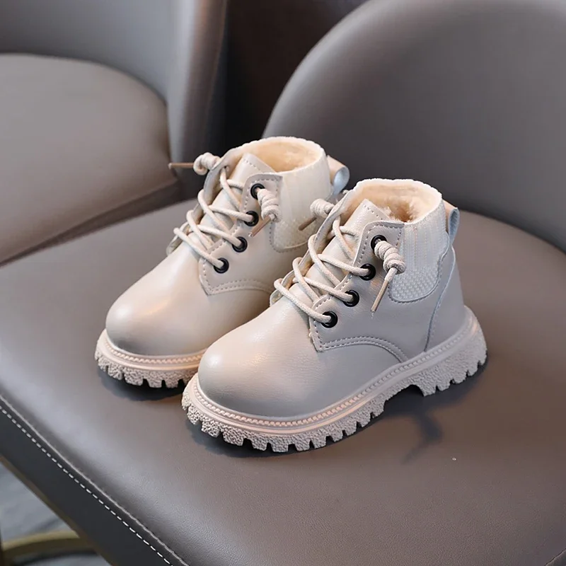 2025 winter children's shoes, children's warm and thick boys and girls' fashion boots, lace up side zipper children's snow boots