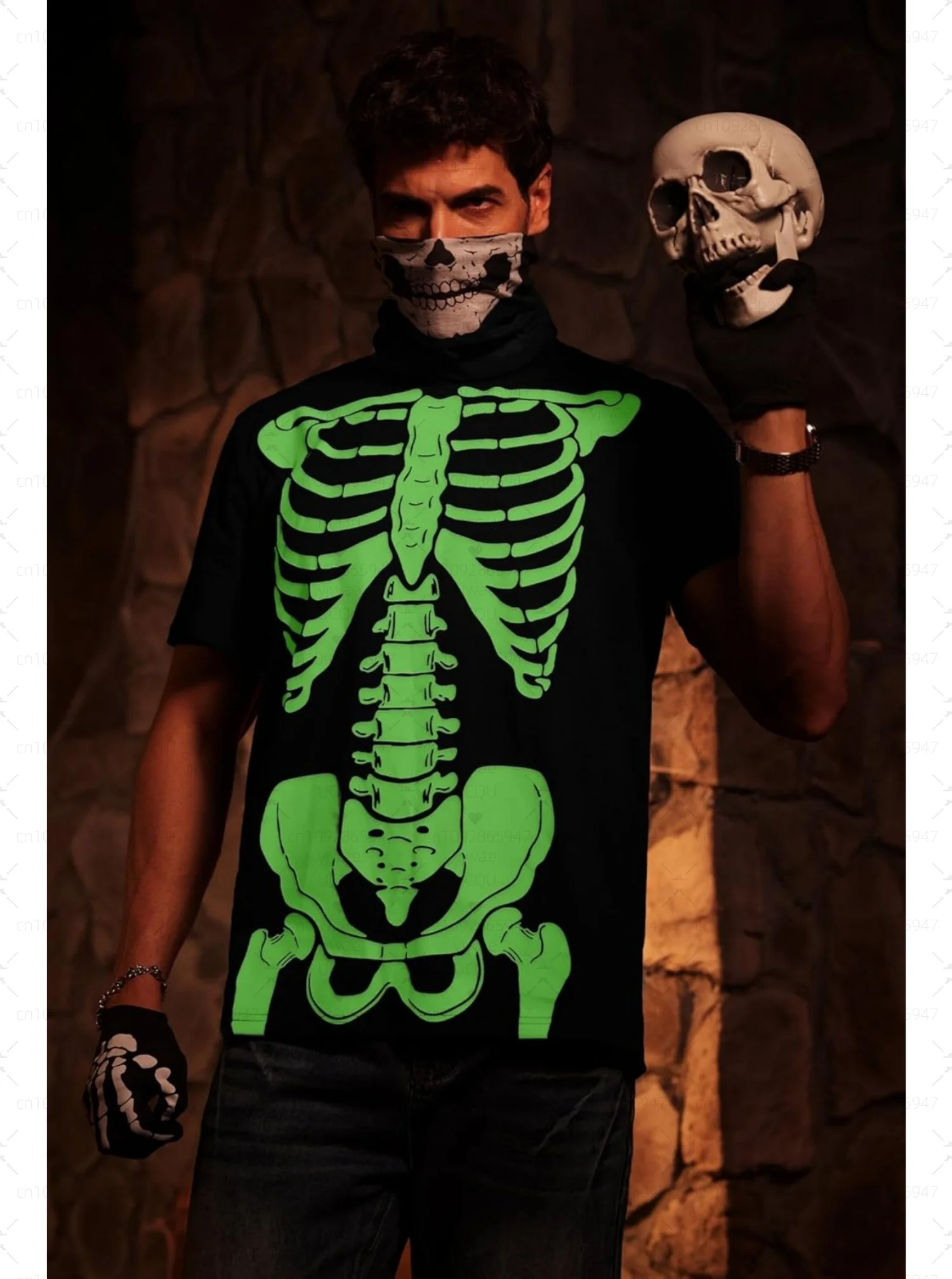 2025 هالوين الرجال ثلاثية الأبعاد هيكل عظمي الجرافيك تي شيرت تي شيرت قصير الأكمام تي شيرت طاقم الرقبة قميص مصمم الرعب ملابس الحفلات