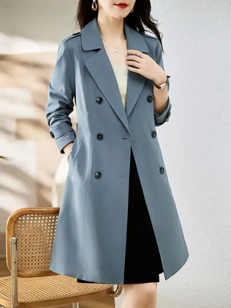 Woman Elegant Solid Windbreak Fashion Trench Coats Autumn Femme Vintage  Work Jackets Casual Party Lace-Up Outwear 2024