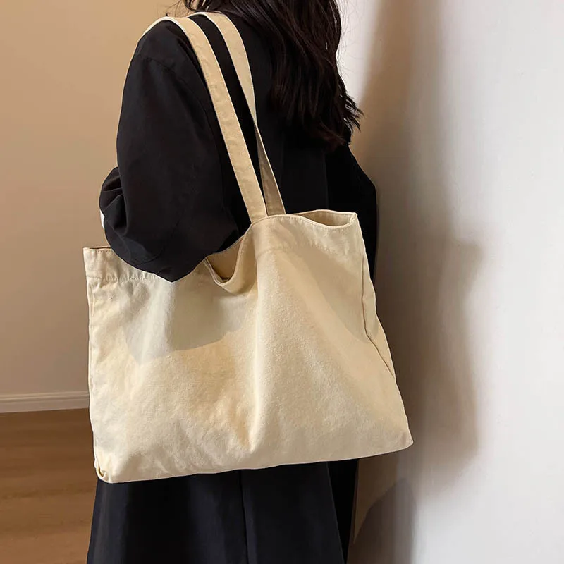 Women's One Shoulder Underarm Bag Tote Bag Handheld New Large Capacity Fashion Casual Versatile Simple Solid Color Canvas