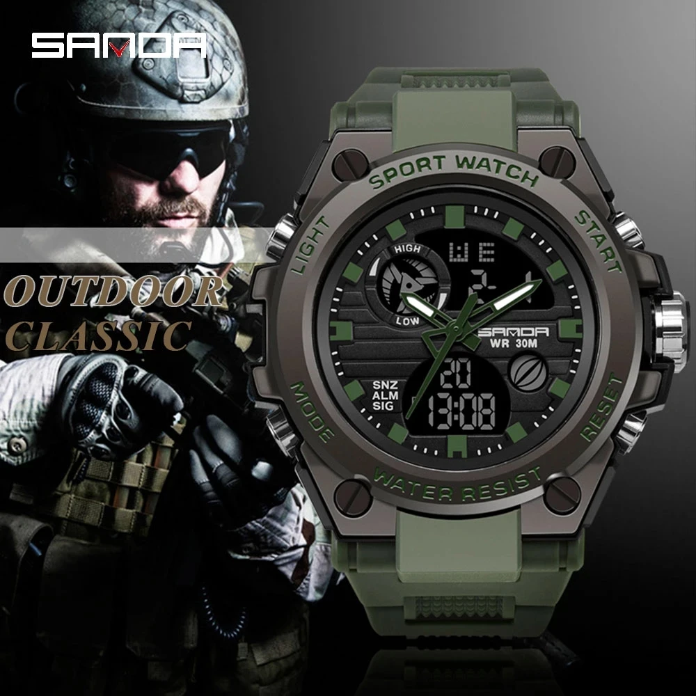 2023 new SANDA Sports Men\'s Watches Top Brand Luxury Japanese Movement Military Quartz Watch Men Waterproof S Shock Wristwatches