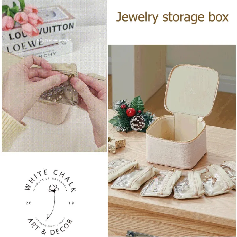 Joyero portátil de cuero genuino con bolsa multifunción para mujer, pendientes, collares, bolsa de almacenamiento