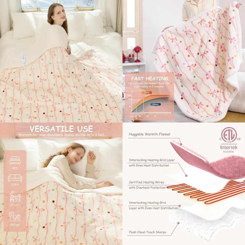 

Twin Sherpa Electric Blanket 62x84 - 5 Heat Settings, 10-Hour Auto-Off, Machine Washable, ETL Certified