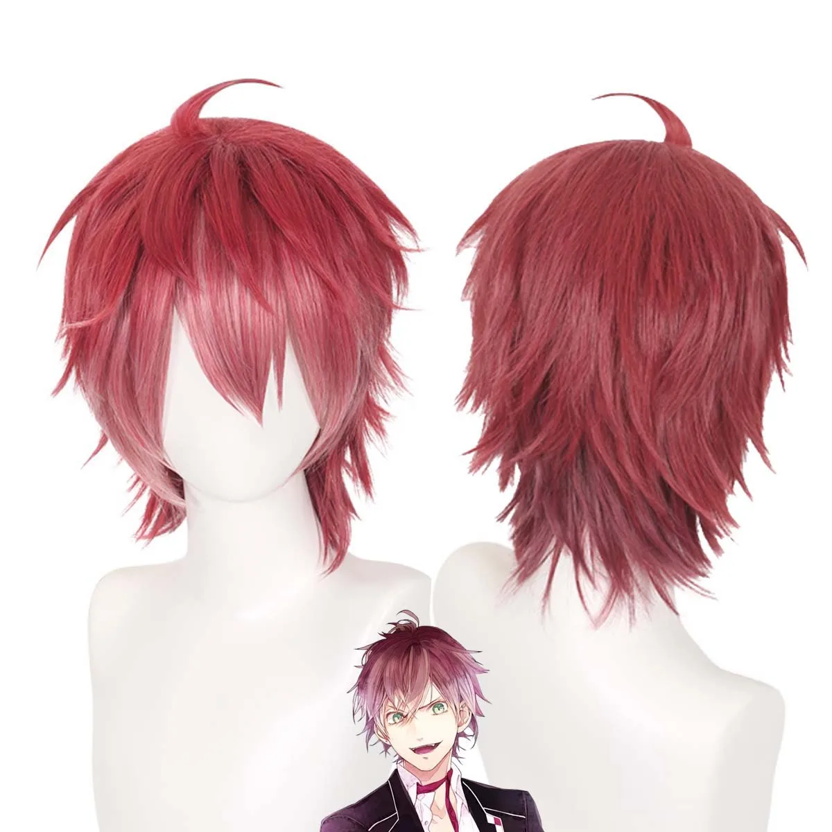 عشاق ديابوليك ساكاماكي آياتو كوسبلاي مزيج أحمر داكن قصير شعر مستعار اصطناعي للرجال