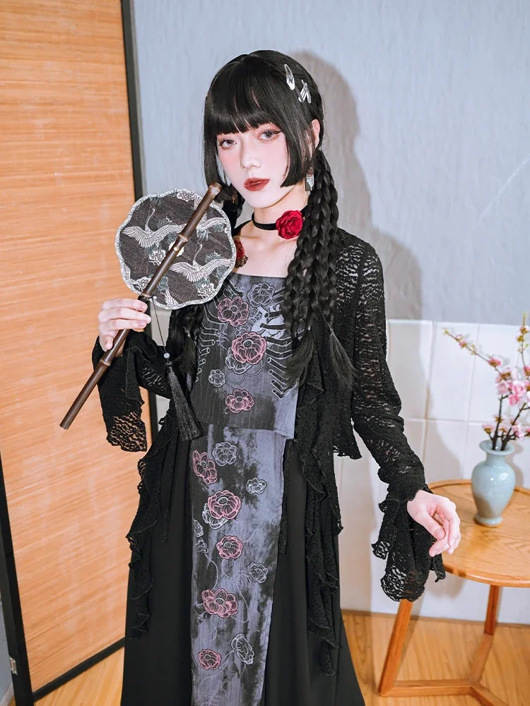 Women's Harajuku Black Print Dress, Female Sexy Temperament Slim Kawaii,Sling Dress, Original, Japanese Fashion, Cool Girl, New