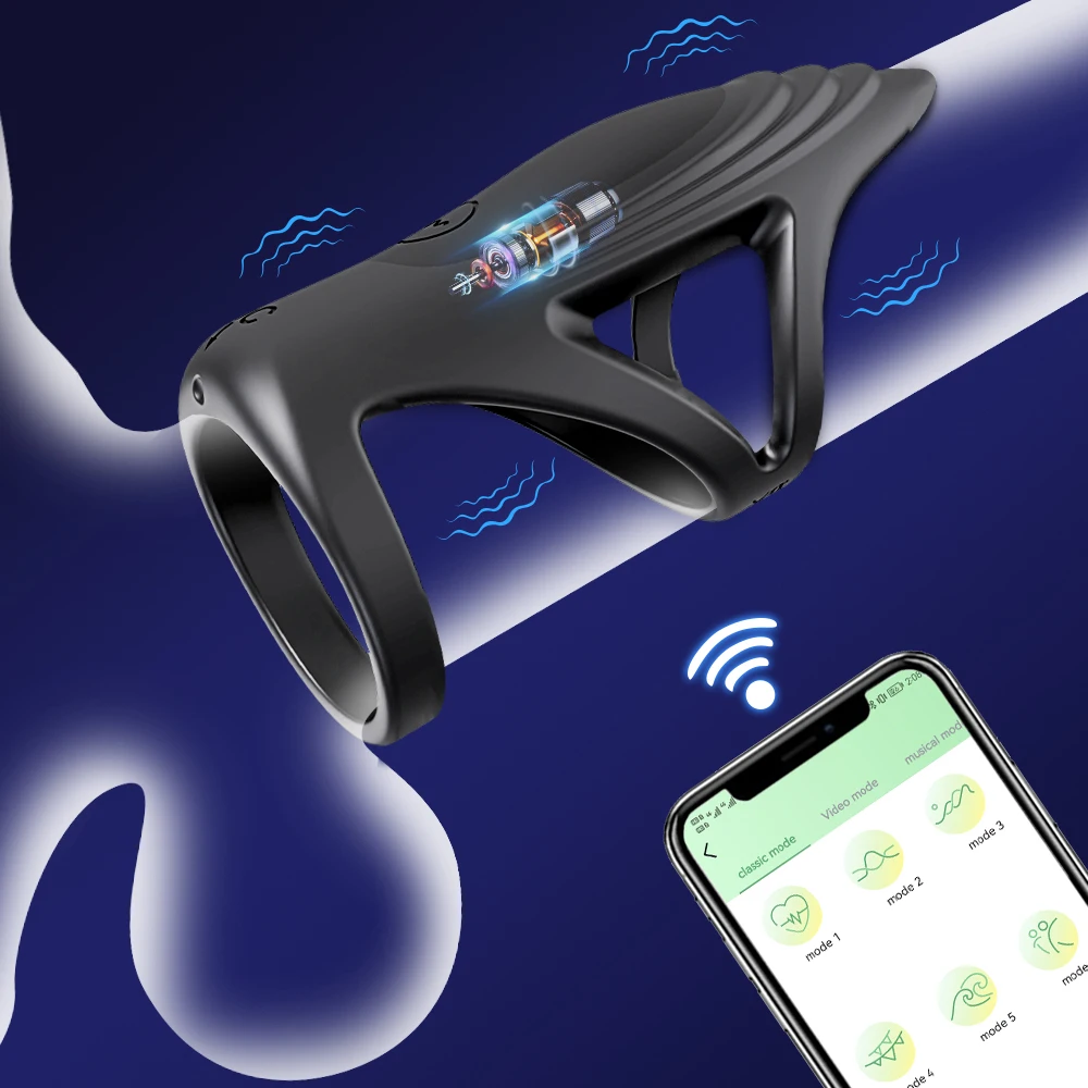 Aplikacja Bluetooth wibracyjny pierścień na penisa pierścień penisa wibrator opóźnia wytrysk zabawki erotyczne dla mężczyzn para Penisring Dick rękaw