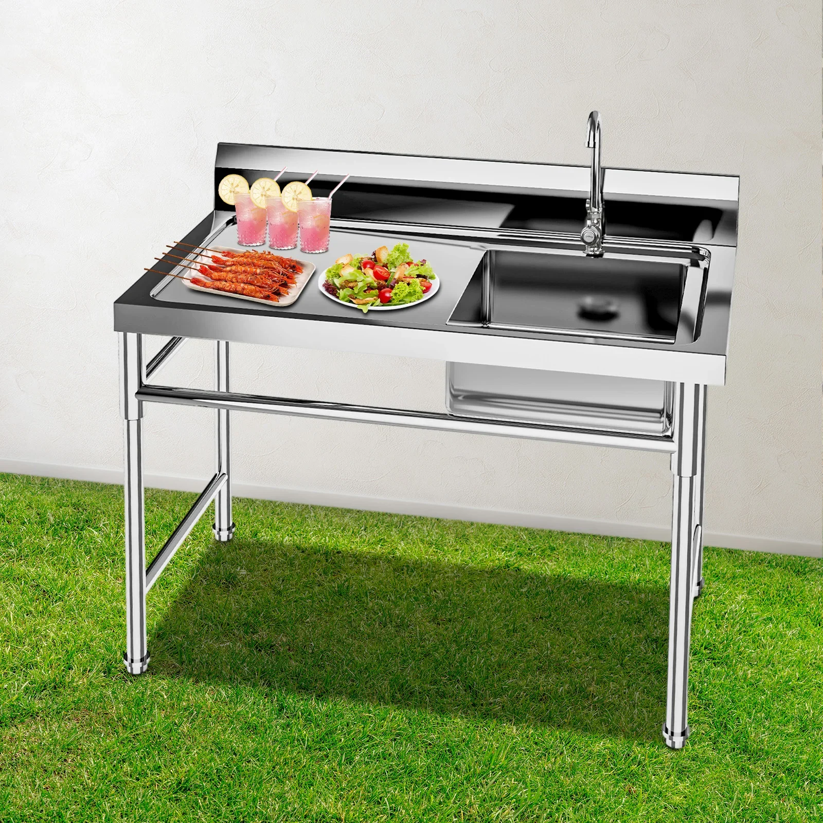 

BYMAOCAR 304, отдельно стоящая одинарная раковина для стирки из нержавеющей стали с раковиной на верстаке для кухни и ванной комнаты