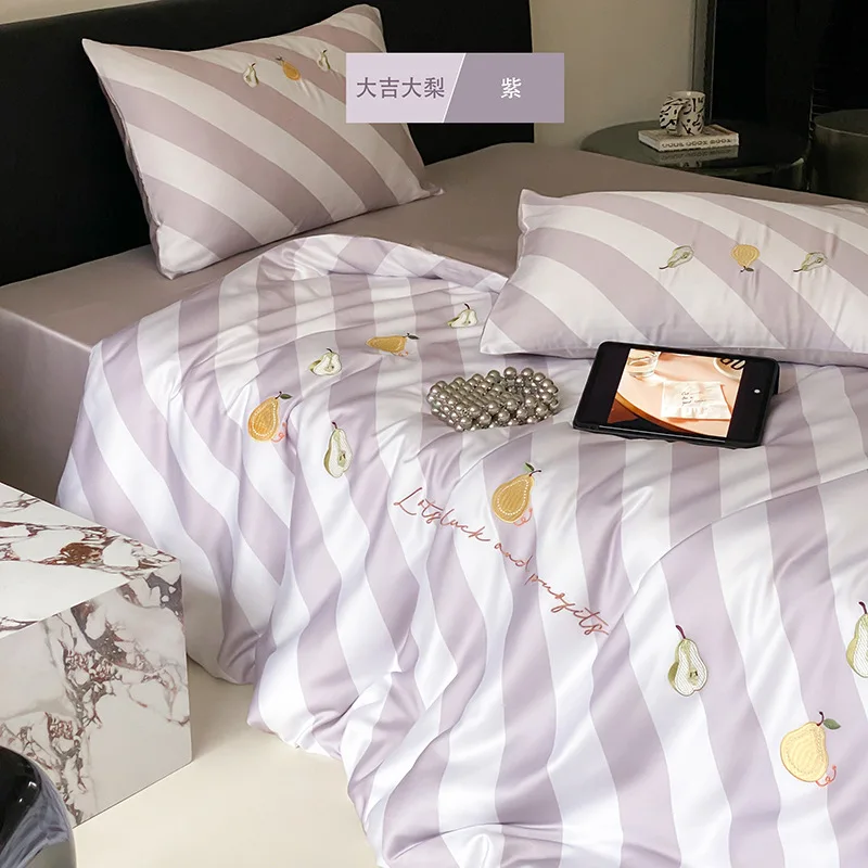 New 60 piece Lanjing Tencel Bed Three or Four Piece Set for Summer Cooling Bed Sheet, Duvet Cover, Bed Sheet, Bedding Item 1.8m