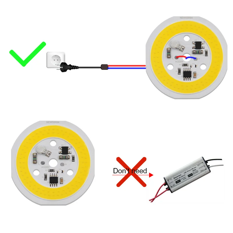 COB LED Lamp Chip 220V 9W 12W 15W Driverless High Brightness Round Light Beads Board 5Pcs for Downlight Spotlight Led Bulb Chips