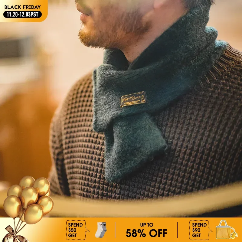 Maden Vintage สีทึบ Simple Mohair ผ้าพันคอฤดูหนาวถักผ้าพันคอผู้ชายและผู้หญิง Warm Windproof แฟชั่นขนาดเล็กผ้าพันคอคอ