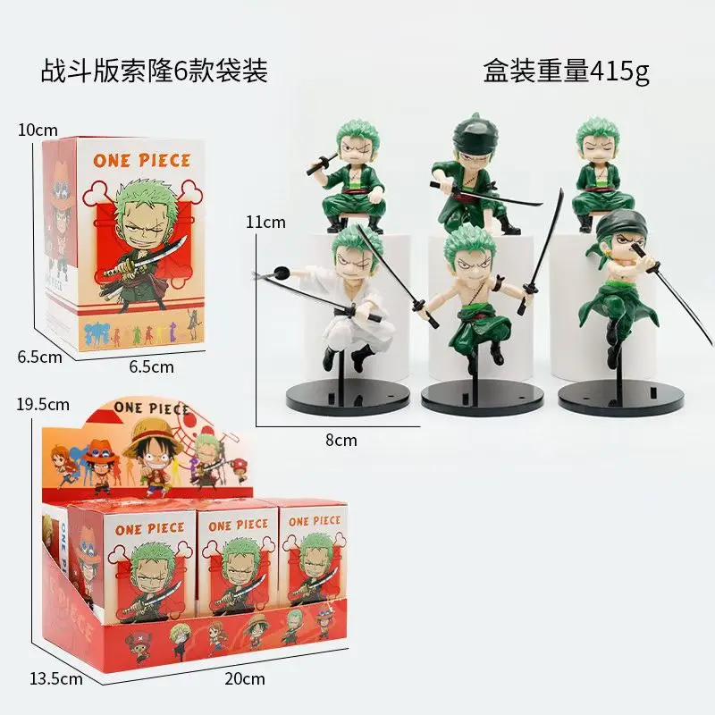 Figura de Zoro Chibi de One Piece, Escultura de Roronoa Zoro con Tres Espadas, Decoración para Escritorio o Coche