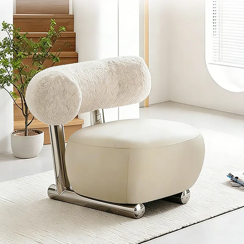 Sled Chair Designer Nordic Modern Sherpa Velvet Eco-Friendly Durable Stainless Steel Leg Sofa Chair Balcony Casual Premium Sense