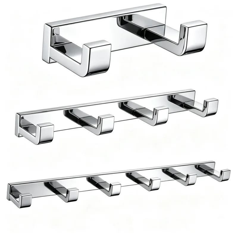 Black Hanging Hooks For Wall Stainless Steel 2 4 6 Row Hooks Towel Hooks Bathroom Door Clothe Hanger Coat Rack Wall Mounted 3