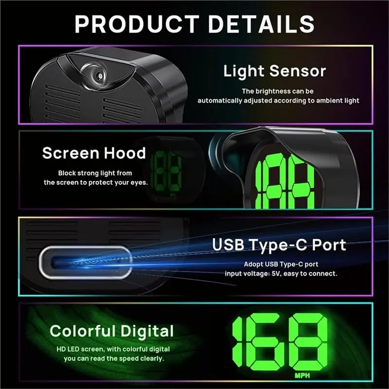 M93K-GPS Digital Speedometer For Car MPH, USB Connect Plug And Play For Car Truck Motor SUV All Vehicles