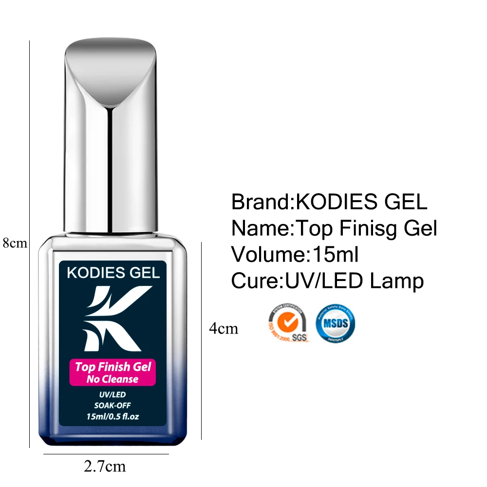 KODIES GEL N64.Gel Verhéritage Top Coat, Sans Lingette, 15ml, UV, Diamant, Fonction Fine, Base, Verhéritage à Ongles, Manucure, Matériau de Finition Résine