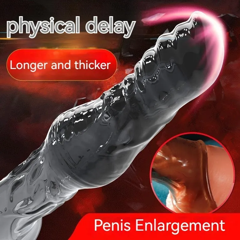 Men Penis Extension Sleeve Extend 7cm Condom Reusable Penis Sleeve G Spot Vibrating Delay Ejaculation Adult Sex Toys for Men