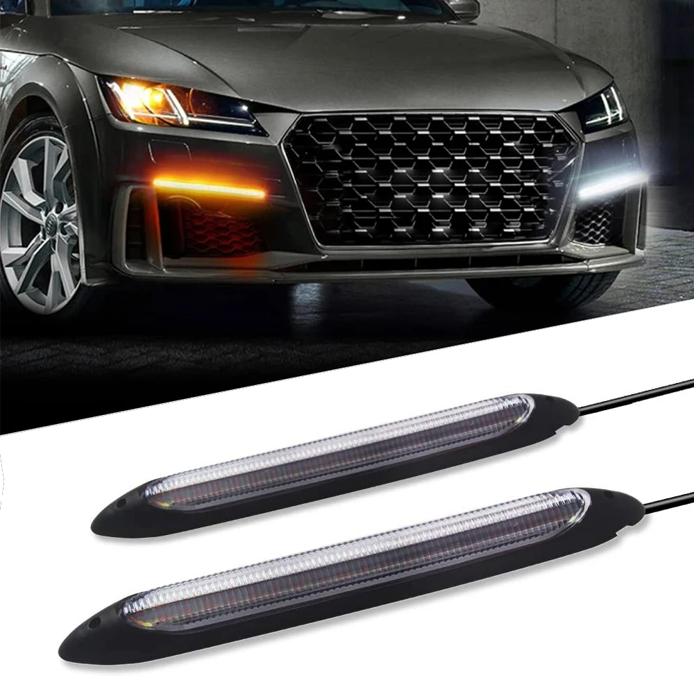 

Car DRL Daytime Running Strip Headlight Ambient Decoration Turn Signal Lights Sequential Yellow Flow White Day Lamp Accessories
