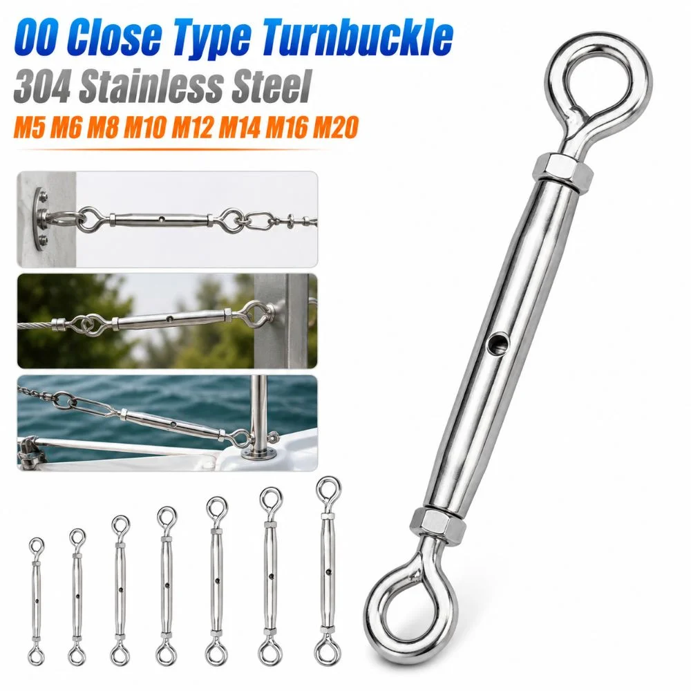 304 Stainless Steel OO Close Type Turnbuckle Adjustable Rust Proof Wire Rope Tensioner Sturdy M5 M6 M8 M10 M12 M14 M16 M20