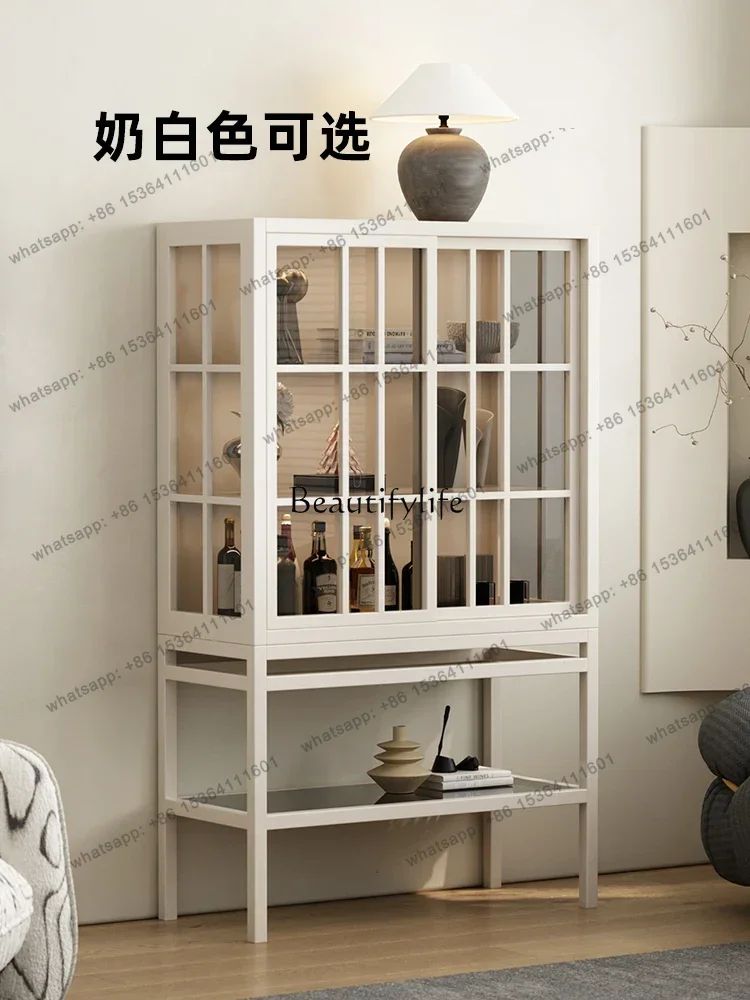 X4 35Solid wood bookcase glass door floor-to-ceiling living room display figure decoration entrance wine cabinet