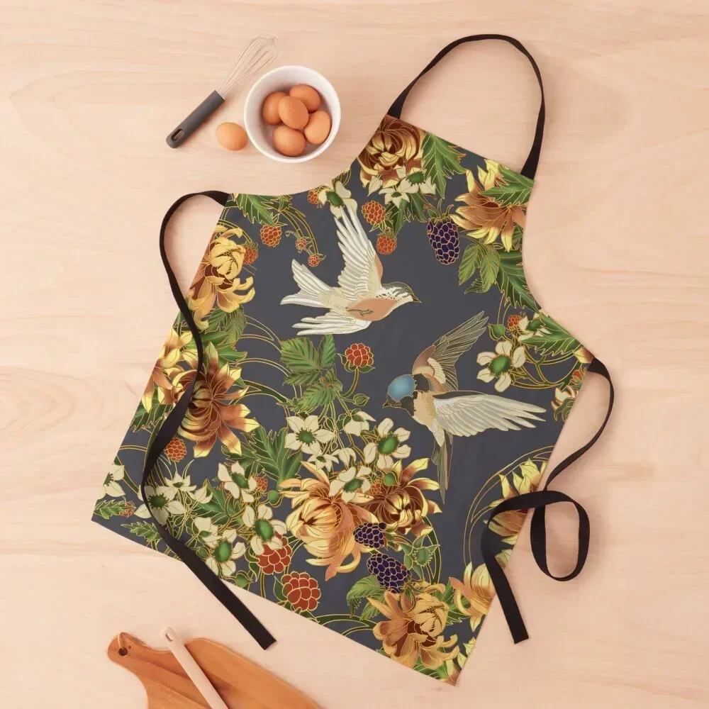 

Swallows and Raspberries Apron kitchen gadgets Chef Uniform Women For Nail Stylist Waterproof women Apron