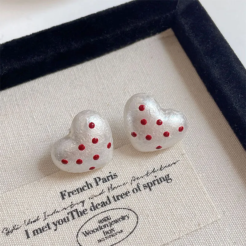 Foxanry Love Heart Stud Earrings For Women Girls Minimalist Classic Sweet Elegant Cute Prevent Allergy Anniversary Jewelry Gifts