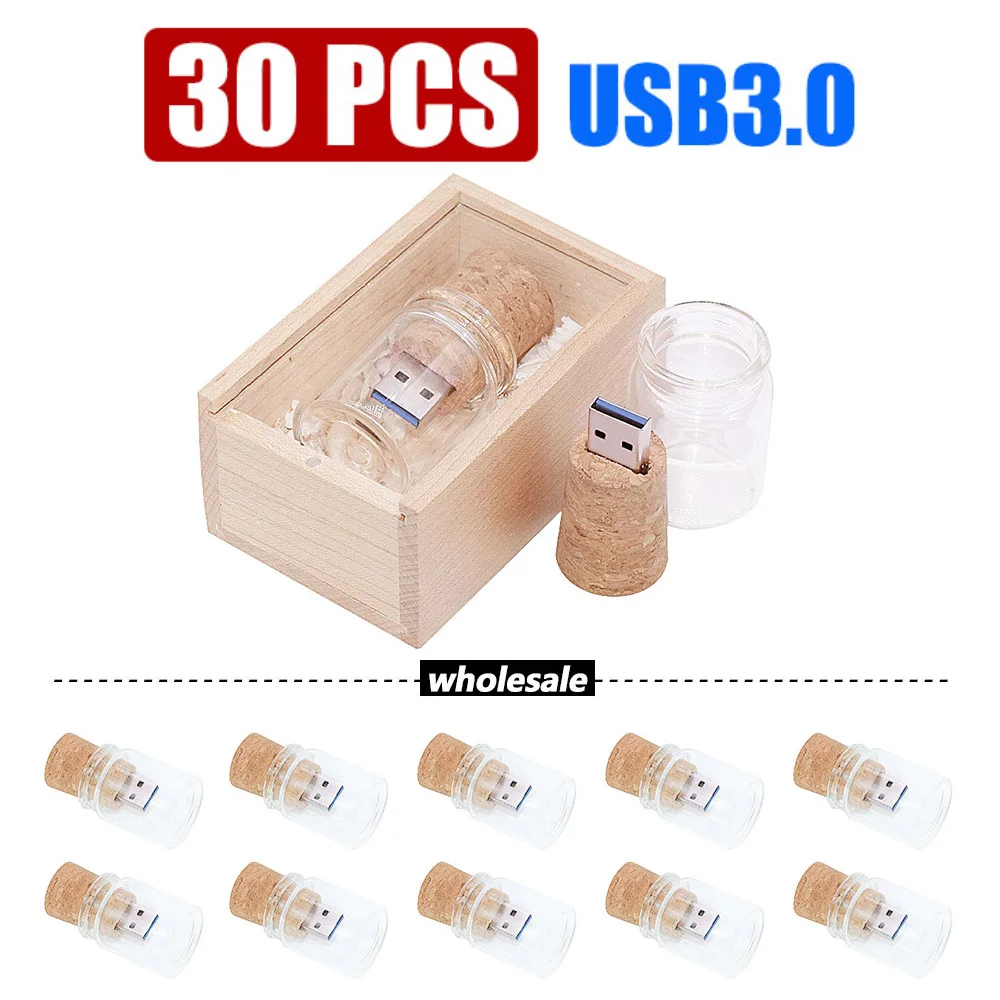 Clé USB 3.0 en bois, 8 Go, 16 Go, 32 Go, 64 Go, 128 Go, 30 pièces