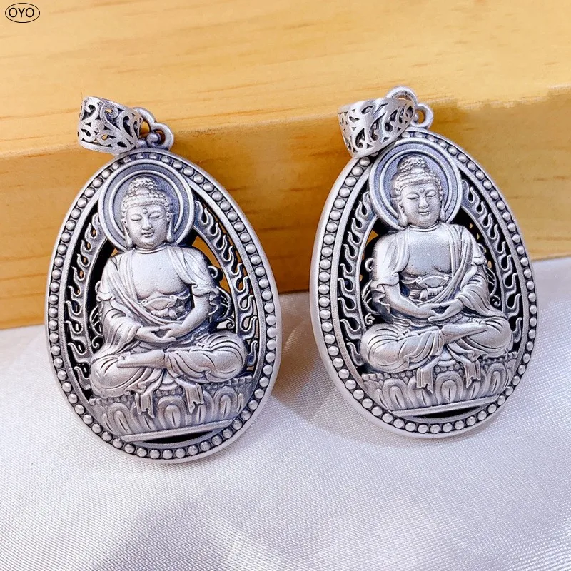 

100% 999 Sterling Silver Antique Tathagata Buddha silk pendant 20g