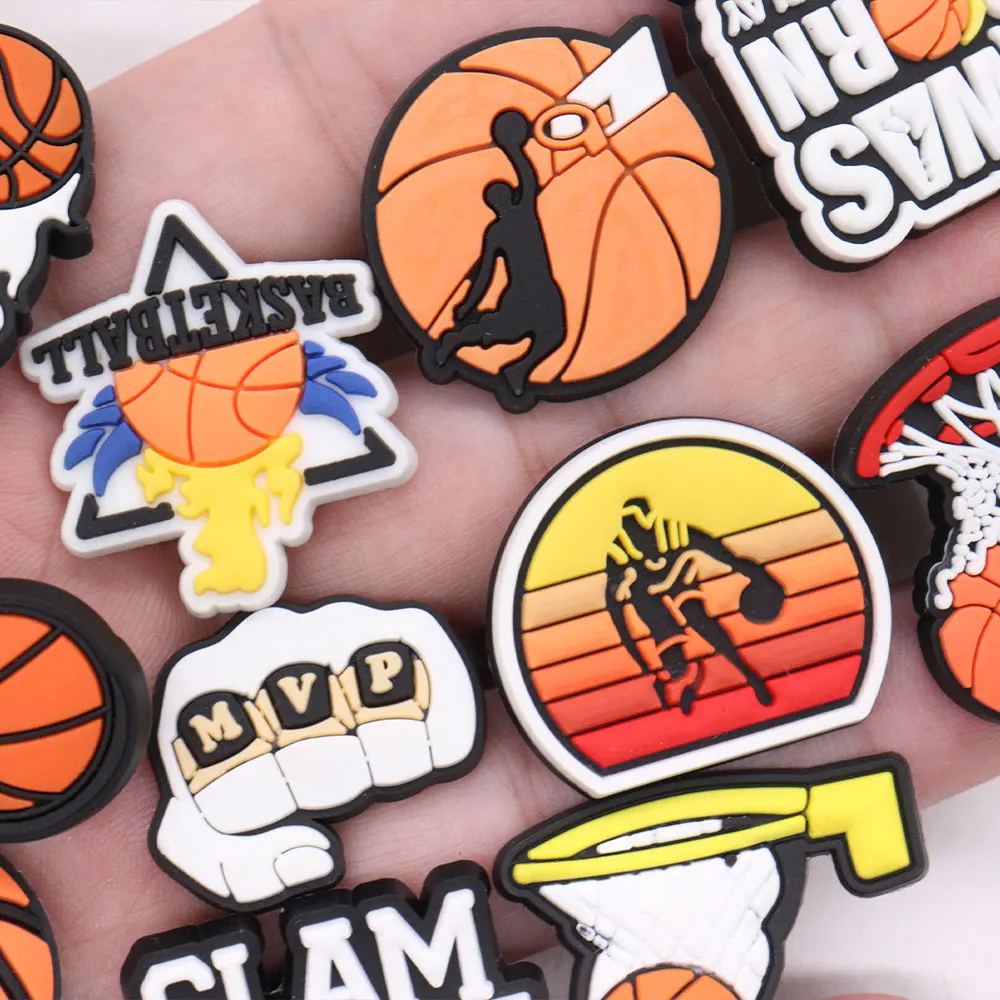 1-21Pcs I Love Basketball Whistle Shoe Button Charms Fit Boys Girls Sports Decorations DIY Man Backpack