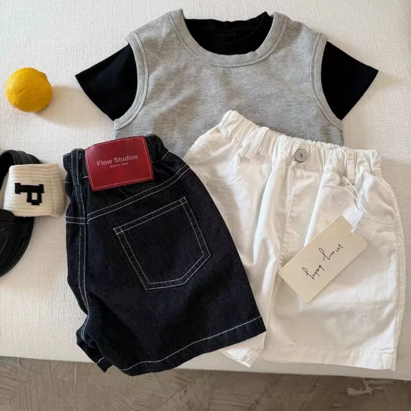 RAISE Summer Kids Boys Denim Shorts Thin Solid Versatile Children Boys Shorts Handsome 1-10Yrs Boys Sticker Half-length Shorts view 3