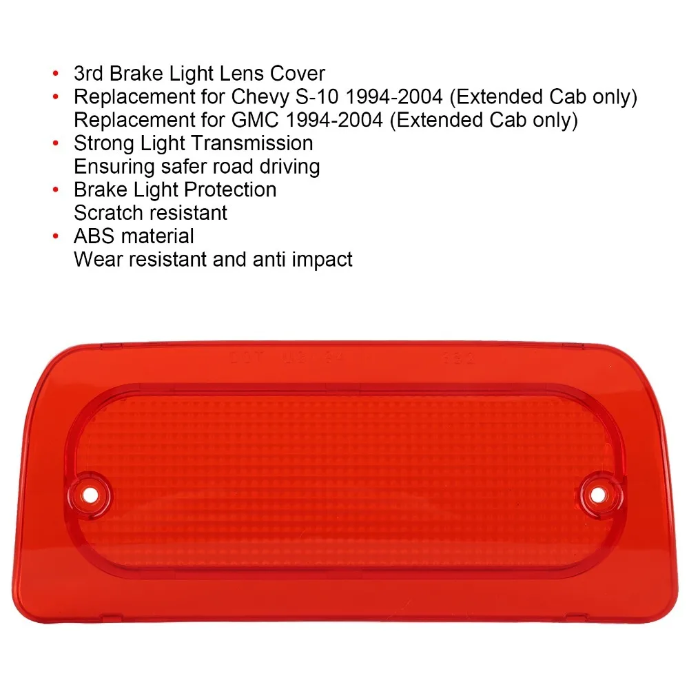 Red，Black Third Brake Light Lens ABS High Mount Stop Lamp Cover for Chevy S‑10 Extended Cab 1994‑2004/GMC Extended Cab 1994‑2004