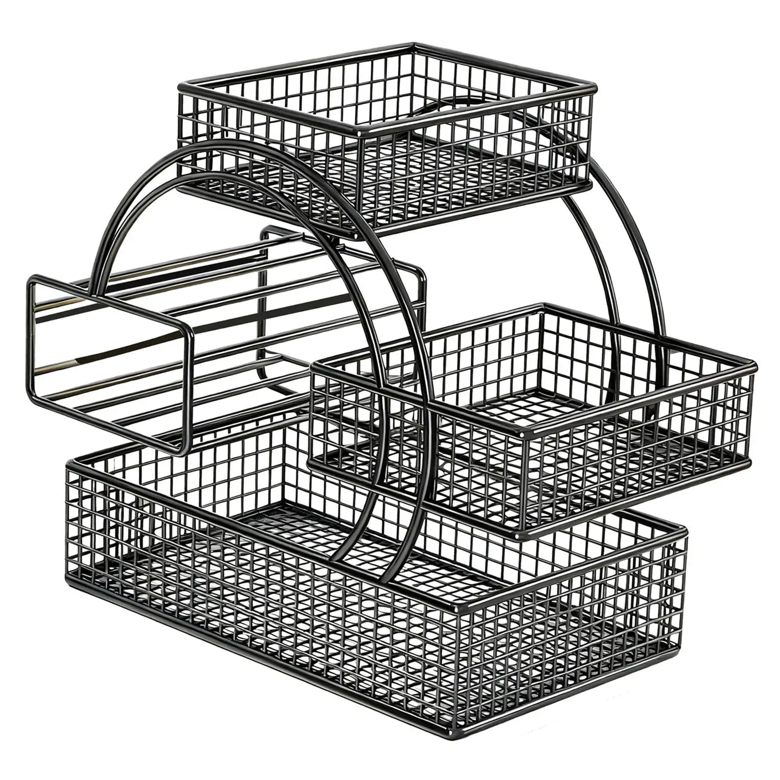 

3 Tiers Metal Fruit Basket Snack Organizer Storage Rack for Tabletop Multipurpose 11.8x7.8x11.8inch with Tissue Dispenser