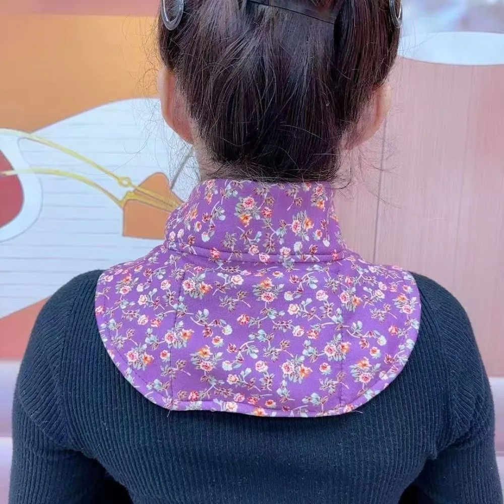Velvet Fleece Winter Warm Scarf Windproof Coldproof Neck Cover Flower Print with a Pocket Placing Heat Patches