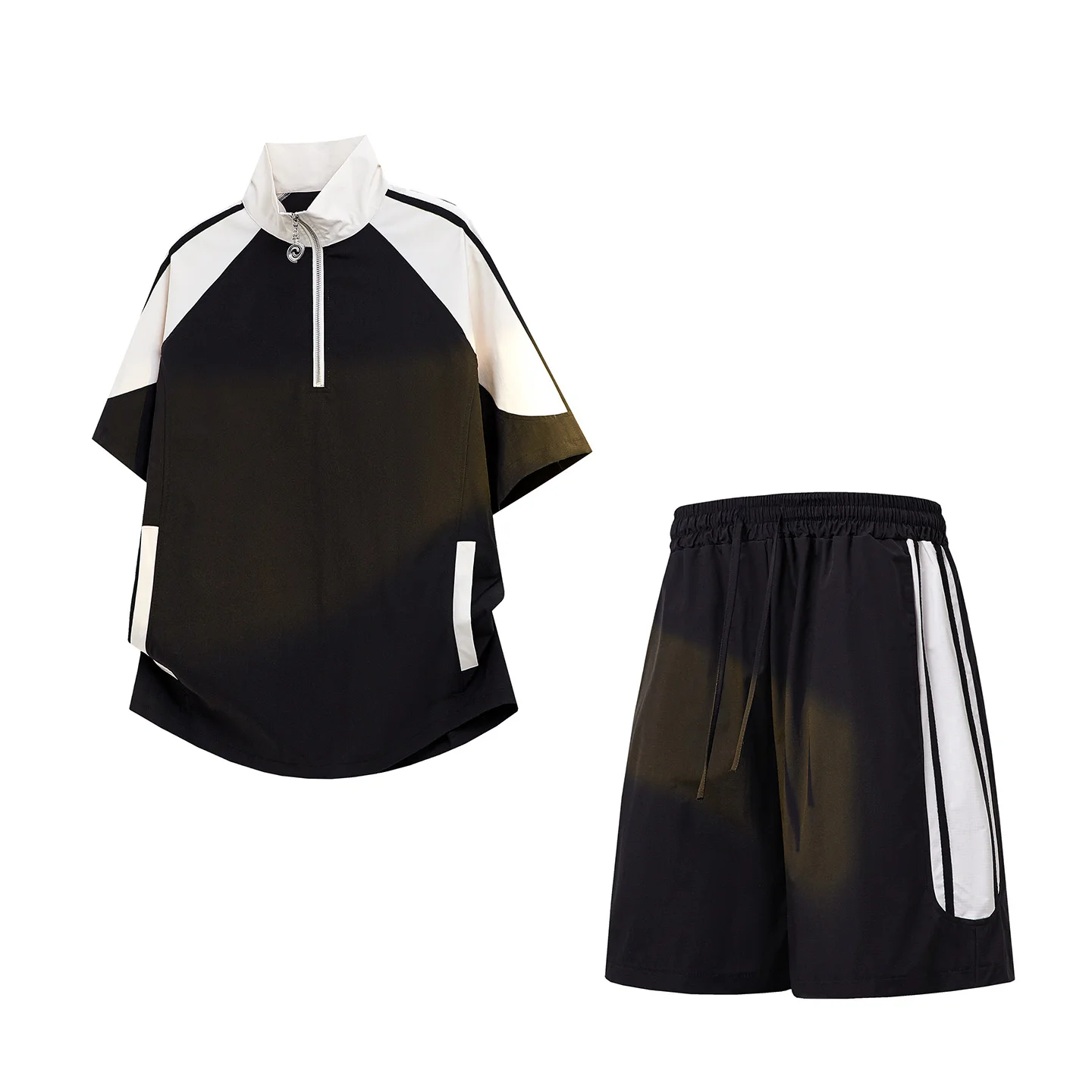 

Men Tracksuit Summer Cargo Style Set Casual Pullover And Pants 2 Piece Sets Hip Hop Running Sports Suit Zipper T-shirts + Shorts