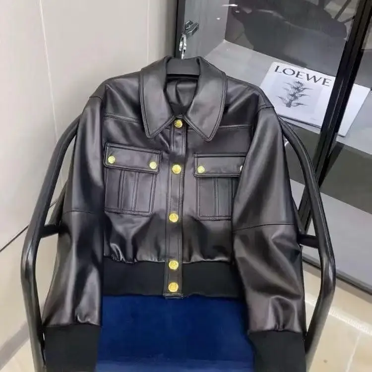 

Design Sense Leather Coat Women 2026 Spring Autumn New Black PU Leather Jacket Ladies Temperament Overwear Short Fashion Outcoat