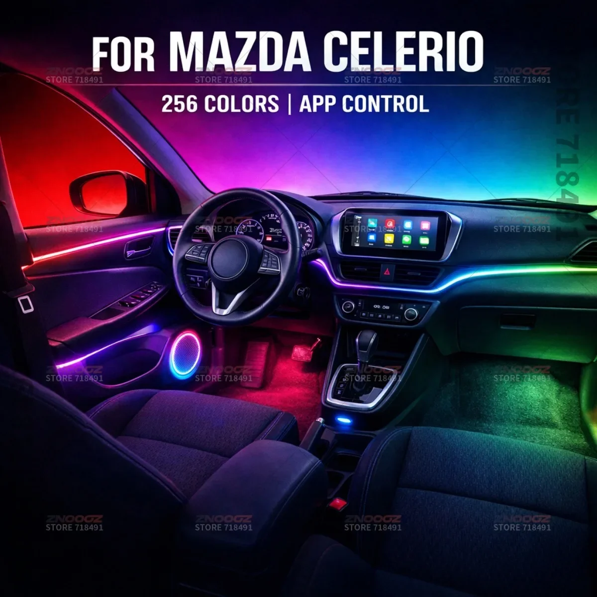 22in1 RGB Car Interior Acrylic Car Ambient Lights RGB Hidden Acrylic Strip Decoration Atmosphere Accessories For Mazda Celerio