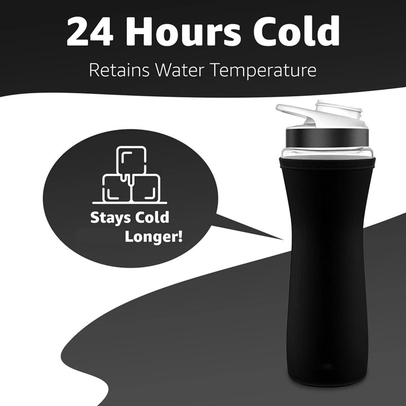 2PCS 22Oz Sleeve For Cirkul Water Bottle Fits 22 Oz Plastic And Stainless Steel Bottles Neoprene Sweat Absorbing Durable Black