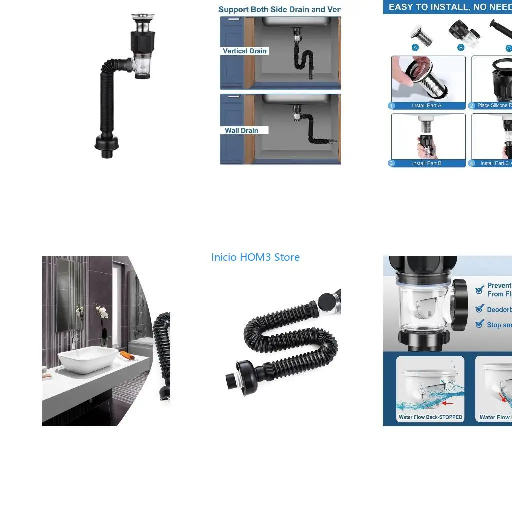 A5YD Space Saving Sink Drainer with Hair Filter Plug Hassle Frees Washbasin Drainer Vertical/Side Installation for Household